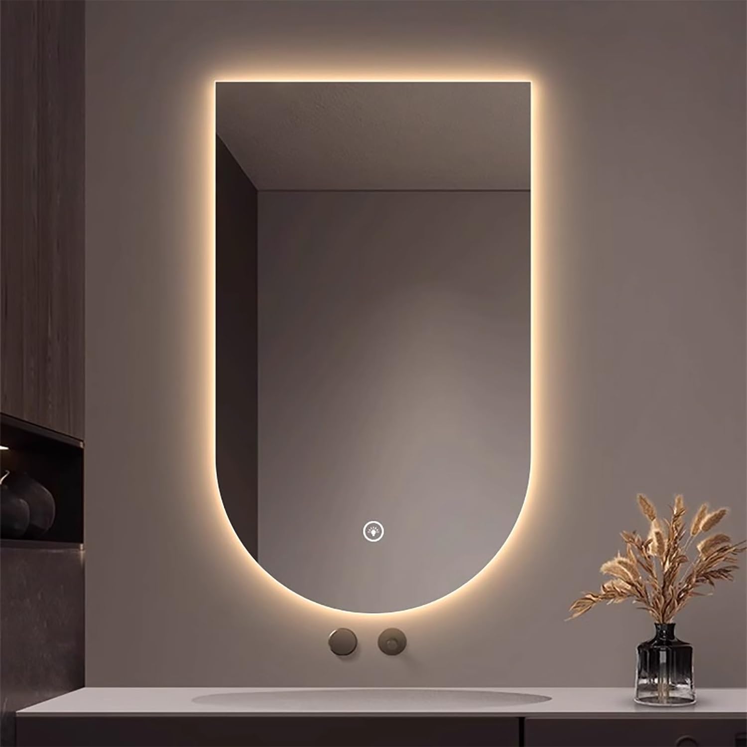 Specchio da bagno a LED dimmerabile anti-appannamento da 101,6 cm, con controllo touch, retroilluminazione a 3 colori, design ad arco infrangibile, decorazione moderna da parete per casa e spa
