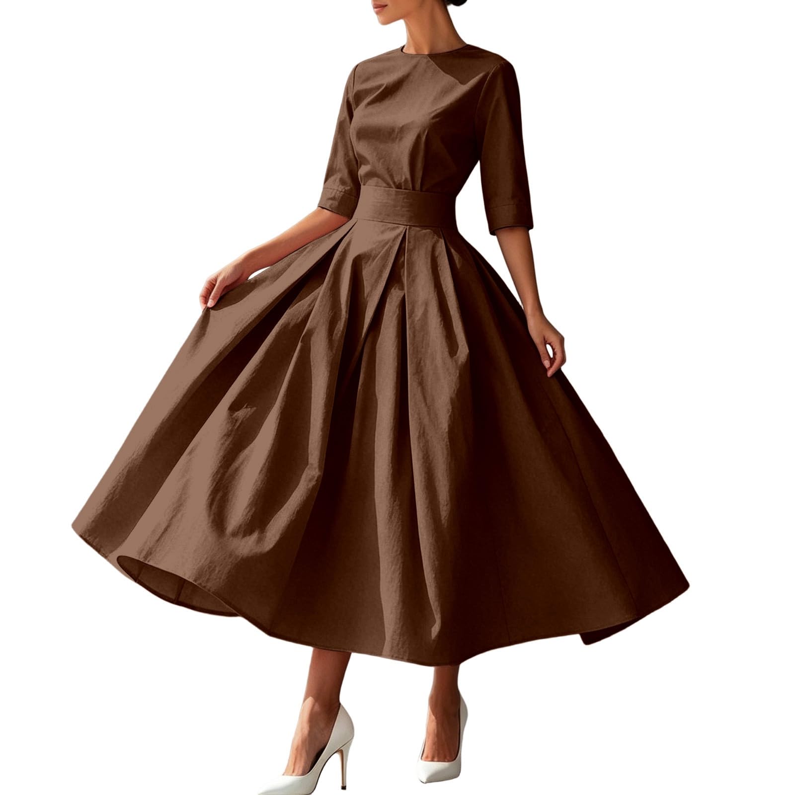 Robe trapèze cintrée masquant les rondeurs pour invitée de mariage - 6