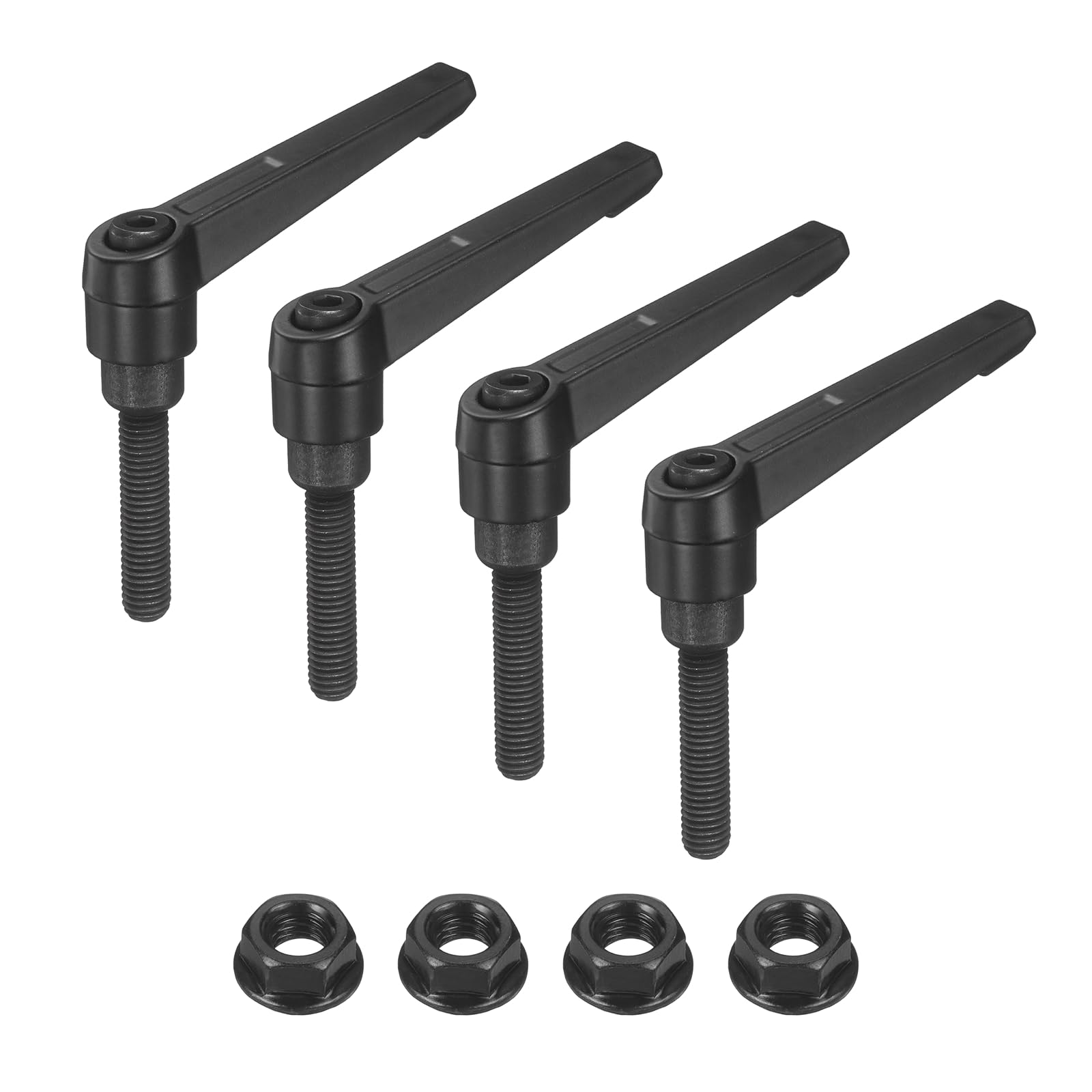 sourcing map 4Pcs Adjustable Clamping Lever Handles, M8x40mm Zinc Alloy Male Thread Stud Knobs with Nuts Quick Release Bolt Rotating Screw Handles for Lathes Woodworking, Black