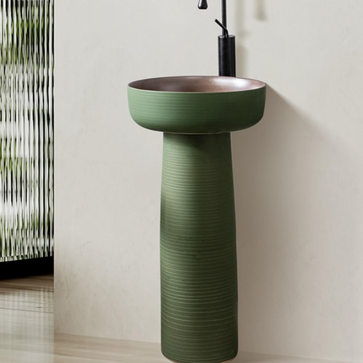 Lavello moderno in ceramica con rubinetto e kit di scarico per esterni, da pavimento, lavabo da bagno con piedistallo, verde, verde