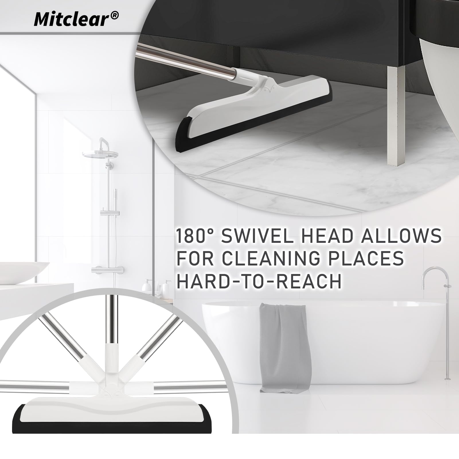 Mitclear Floor Squeegee with Long Handle(50IN), Extendable Foam Squeegee Mop for Wet Room Squidgy Shower Cleaner - Image 4