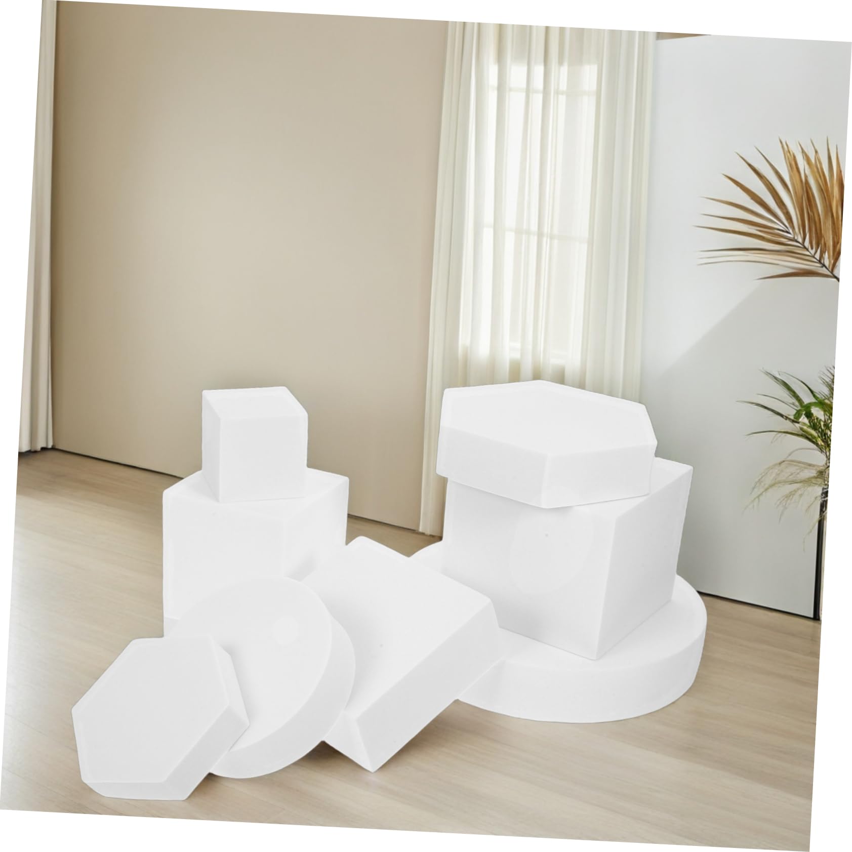 LALAFINA Accessoires Photographie Lot de 8 Cubes Géométriques Légers en Mousse Blanche pour Décoration et Photographie de Bijoux