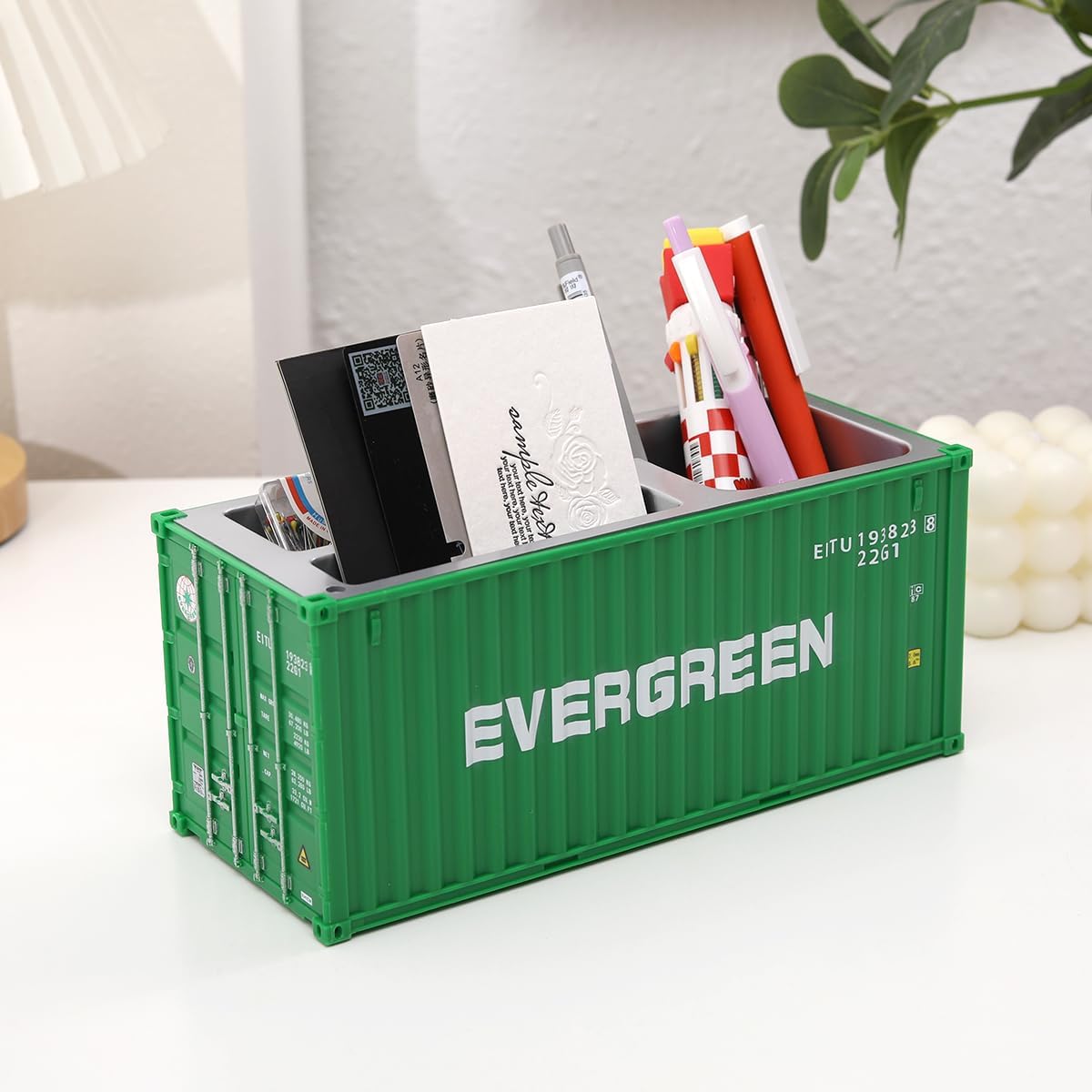Desk Organizer Office Supplies Multi-function Shipping Container Storage Box Pen/Pencil,Business Name Cards Remote Control Holder Gray, Pen and Pencil Shipping Container Style Holders (Prasinous)
