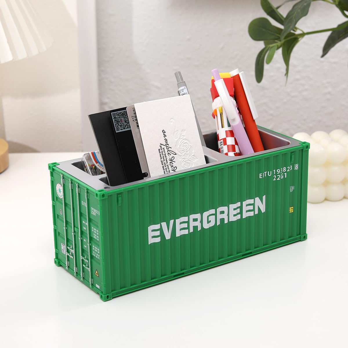 Organizer da scrivania per ufficio, contenitore multifunzione per penne, matite, biglietti da visita, telecomando, colore grigio, porta penne e matite (Prasinous)