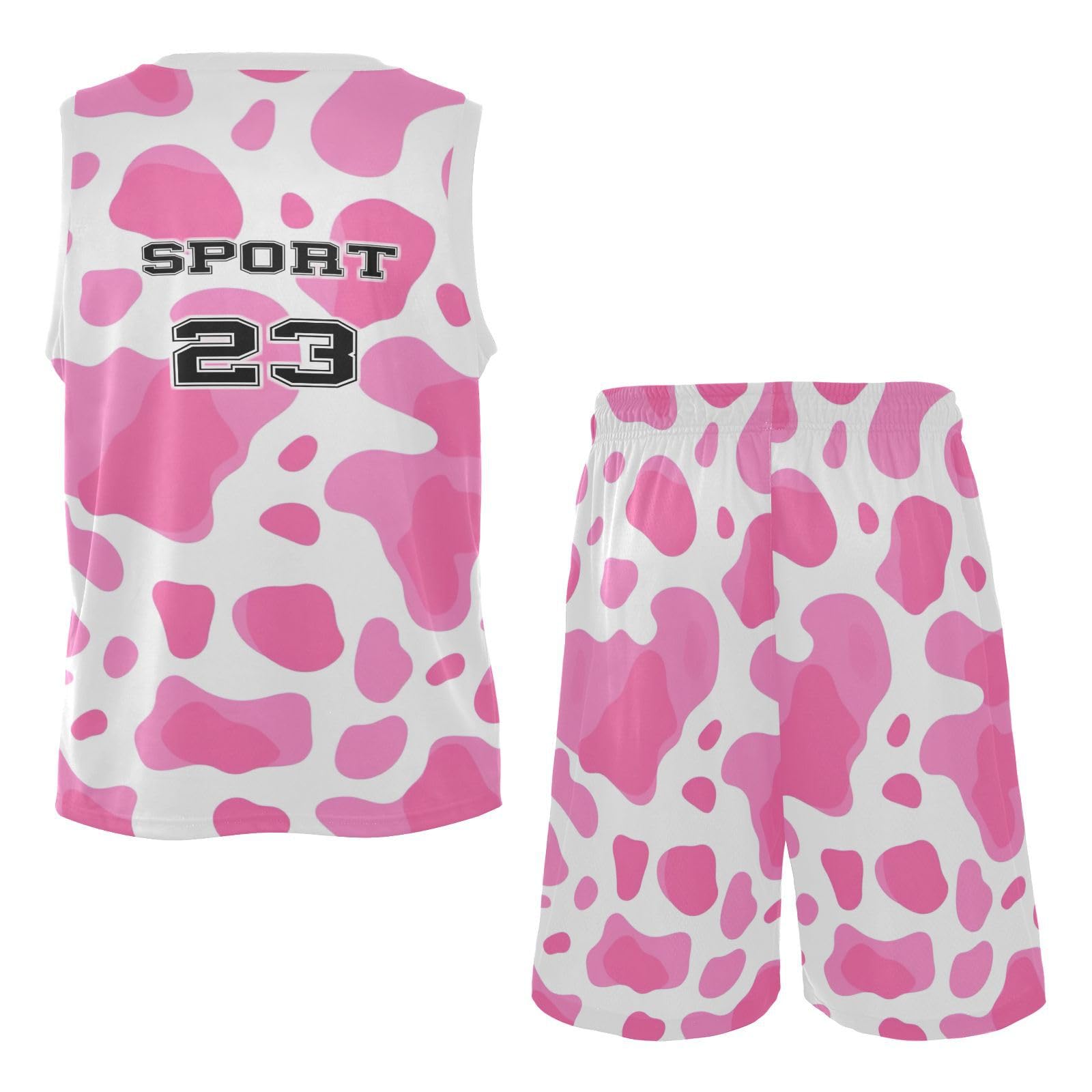 FLildon Cow Print Boys Basketball Jersey Set Tank Top Shorts Tracksuit Sport Training Suit for Kids, XXL