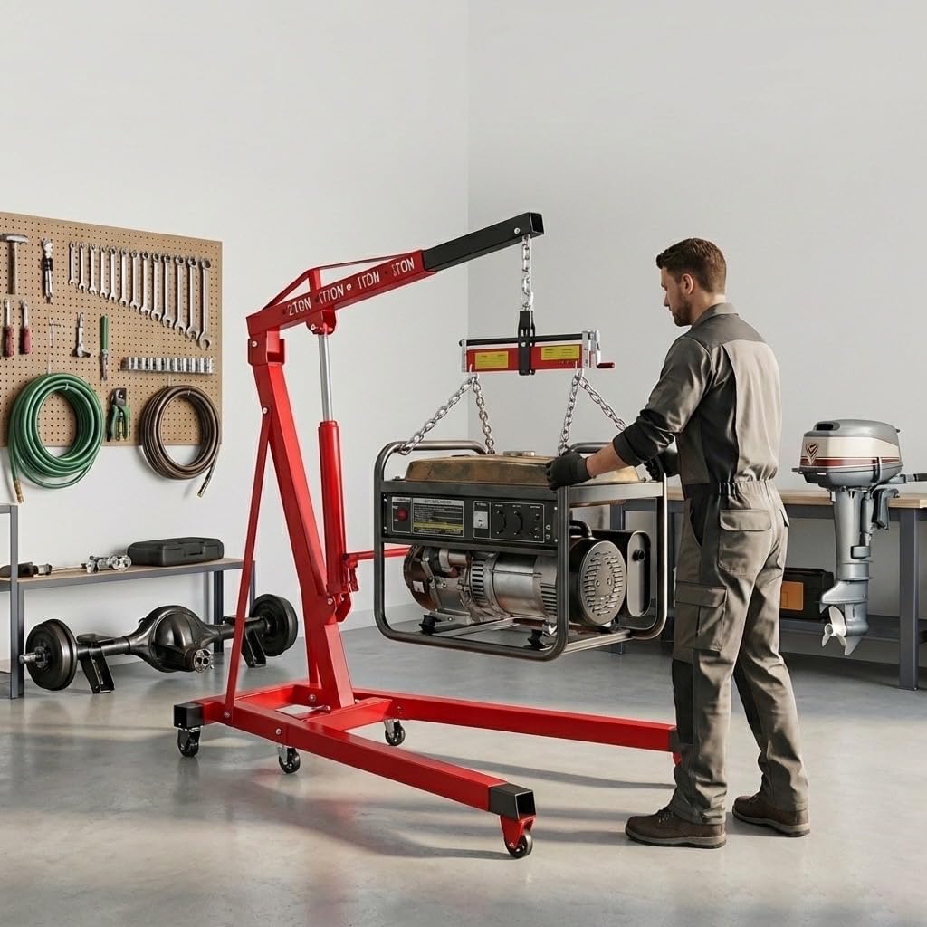 5000 LBS Engine Hoist with Load Leveler, 61" x 37" x 65" Folding Cherry Picker Engine Hoist, Heavy Duty Alloy Steel Hydraulic Engine Hoist with 8 Ton Hydraulic Pump, Engine Lift for Workshops