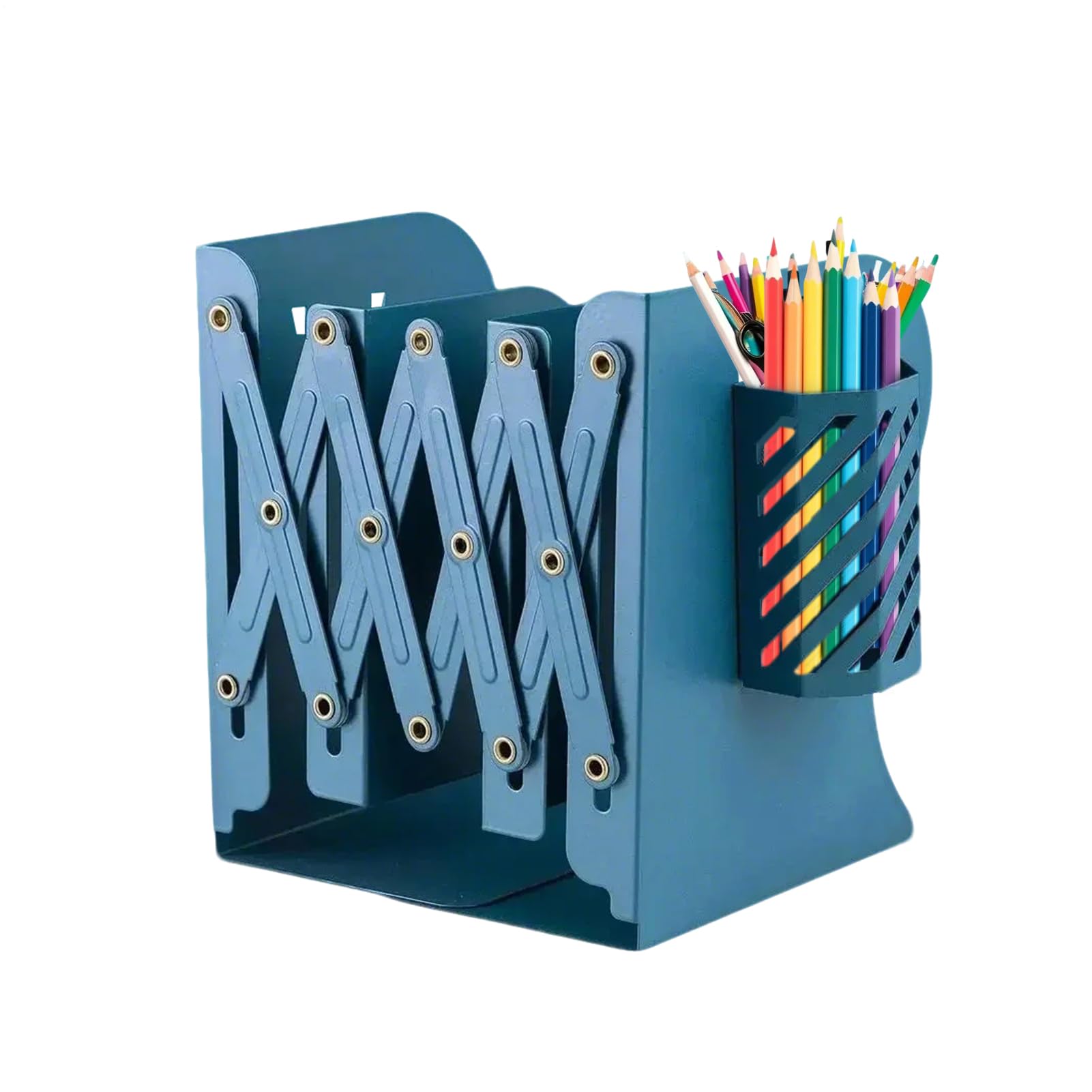 Organizador de escritorio telescópico de metal con portalápices y estantería regulable