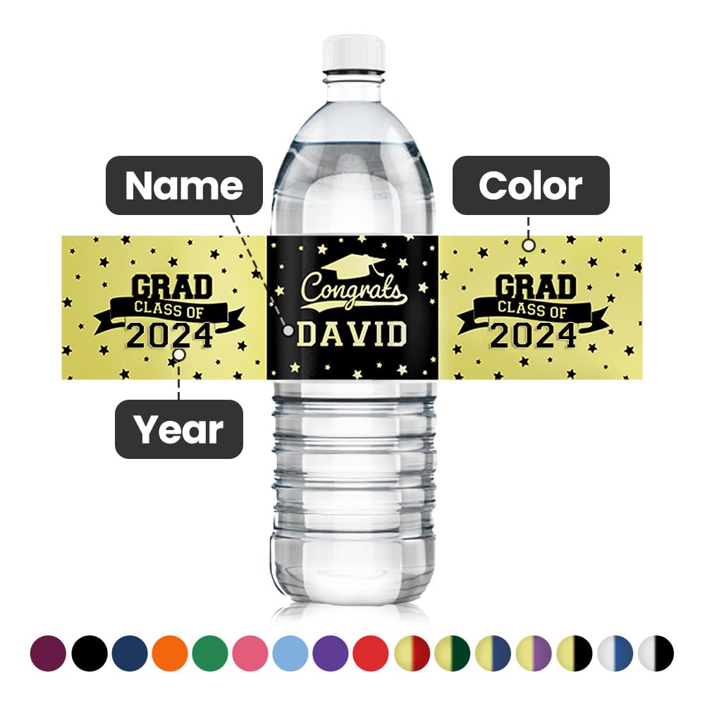 Graduation Party Favor Custom Water Bottle Labels Congrats Grad Graduate Water Bottle Sticker High School College Graduation Labels Class of 2024 Grad Party Decor Favors Personalized Drink Labels