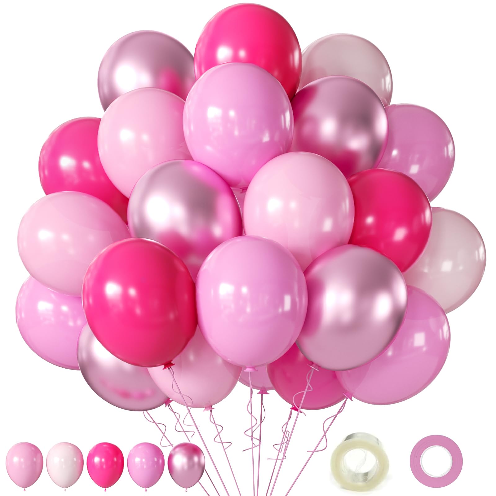 Pink Balloons Metallic Pink Balloon, 60Pcs 12Inch Chrome Deep Light Pearl Hot...