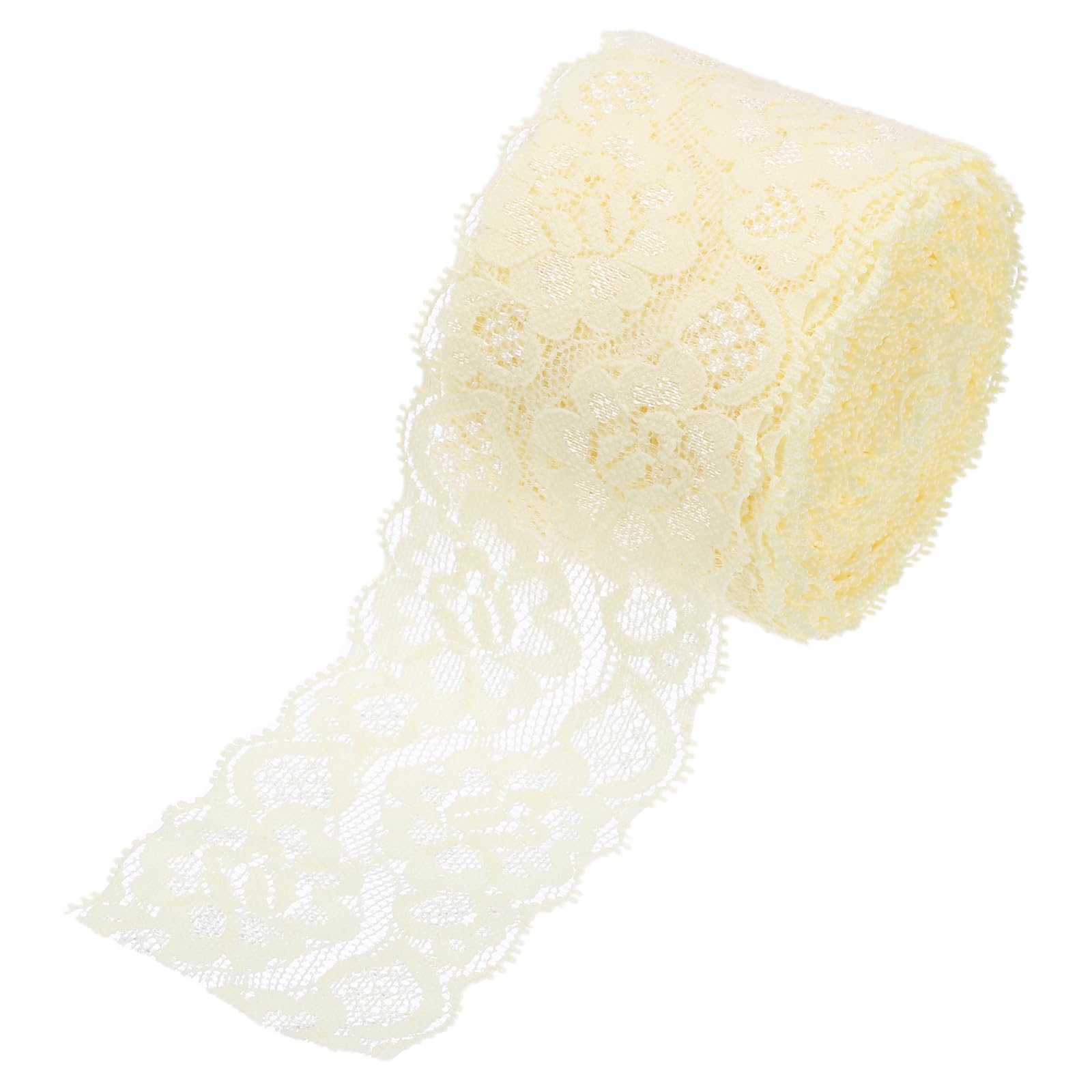 sourcing map 2.4 Inch Wide 10 Yard Lace Ribbon Floral Pattern Beige Lace Trim Ribbon Nylon Lace Trim for Sewing Making, DIY Crafts,Gift Wrapping, Wedding Decor