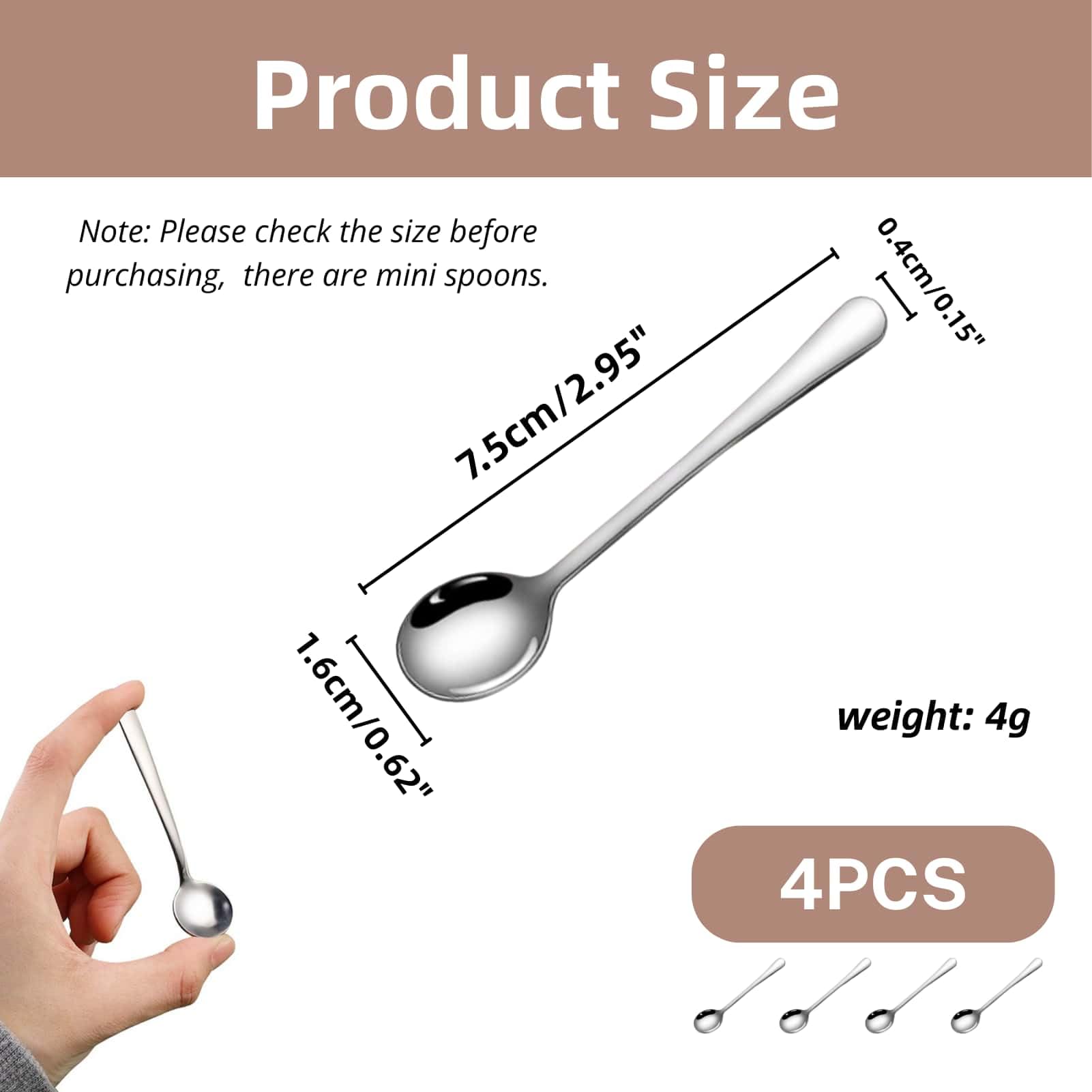 Set 8 Mini Cucchiai In Acciaio Inox 304 Per Spezie, Caffè, Tè E Sale – 7,5 Cm, Ergonomici