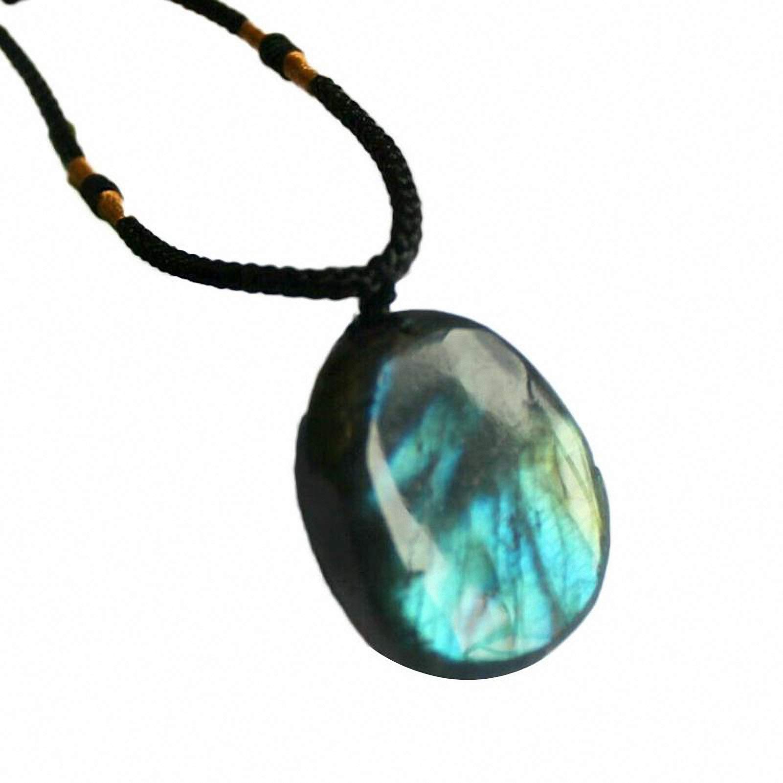 WozyaDragons Heart Labradorite Pendant Necklace, Wrap Braid Natural Irregular Crystal Semi Precious Pendant Yoga Macrame Healing Energy Necklace for Women Men