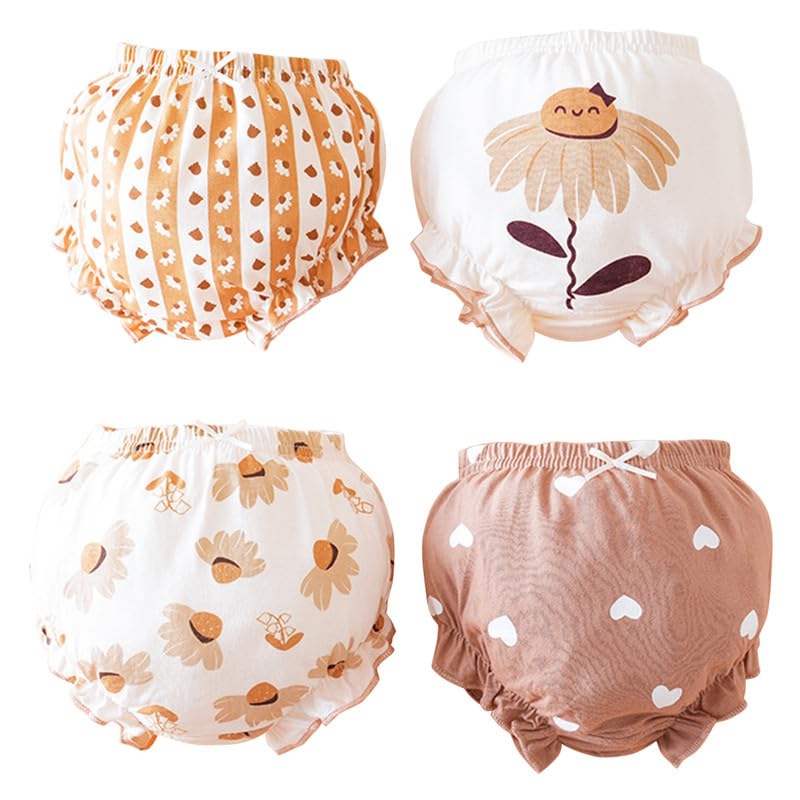 Lot de 4 Bloomer Culotte Bébé Enfant Fille Panties Pants sous-Vêtement Taille Elastique Ourlet Dentelle Imprimé Fleuri Animal Mignon