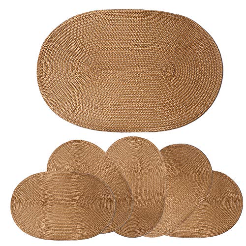 Byoeko Juego de 6 Manteles Individuales Ovalados Decorativos de 45 x 30 cm (Mostaza) Cover