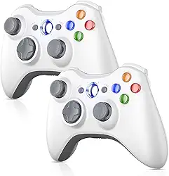Pacote com 2 para controle Xbox 360, compatível com Xbox 360 e Slim/PC Windows 10/8/7, com joystick atualizado/vibração dupla/conector de fone de ouvido de 2,5 mm para controle Xbox sem fio