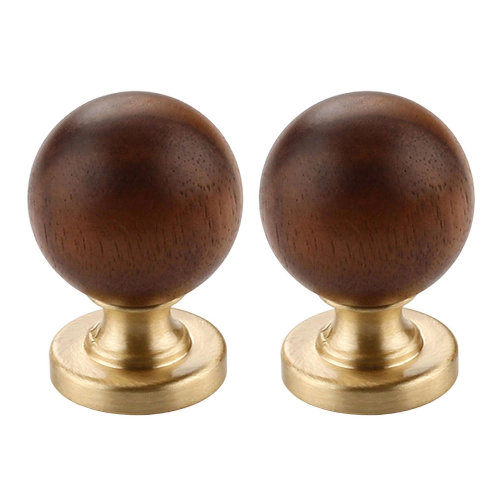 2pcs Wooden & Brass Cabinet Knob Round Pull Handle Decorative Pull Smooth Surfaces Handle for Drawers & Furniture Round Furniture