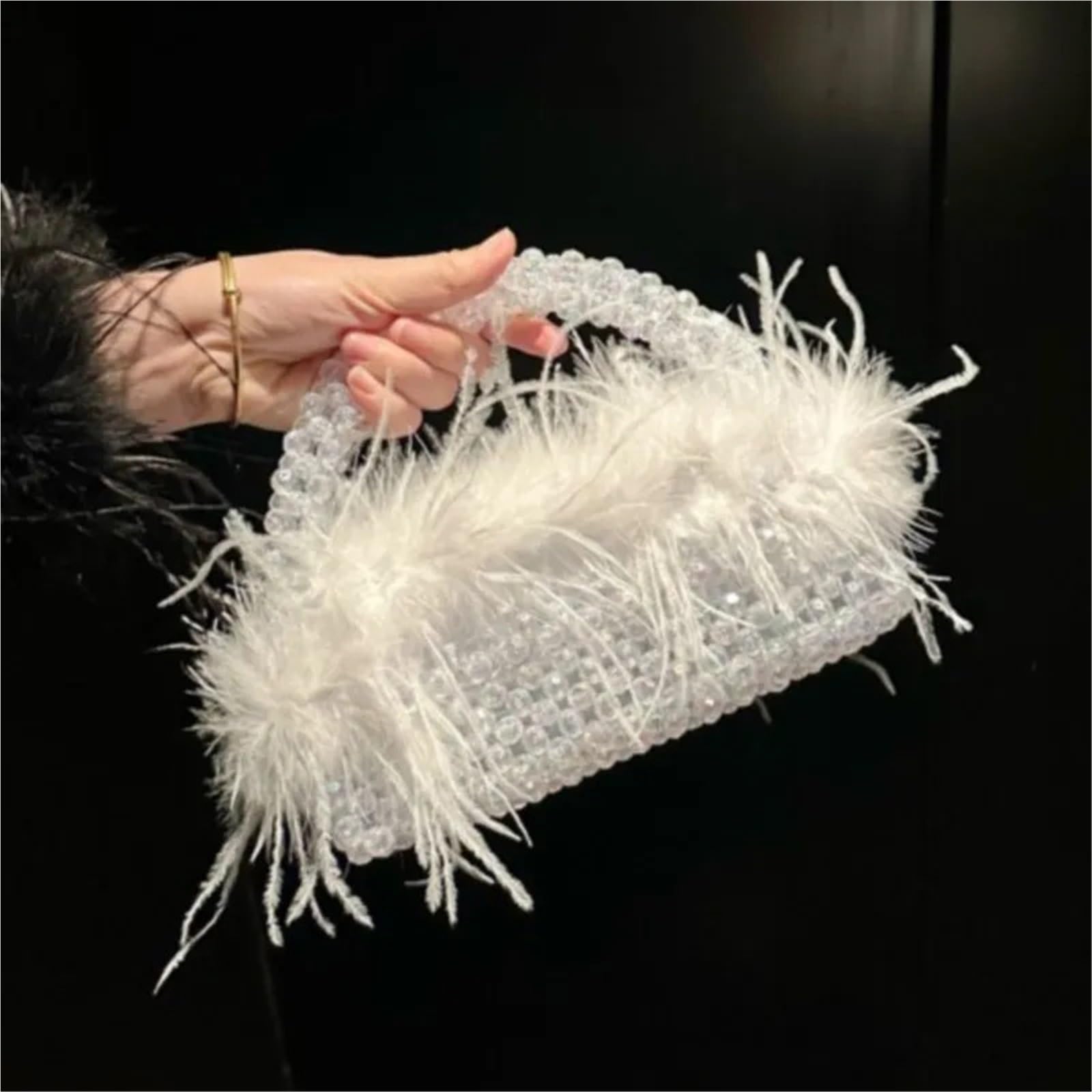 Bolso fiesta Bolso de noche piel avestruz con plumas, bolso cuentas, cruzado, aberturas, mano bajo el brazo