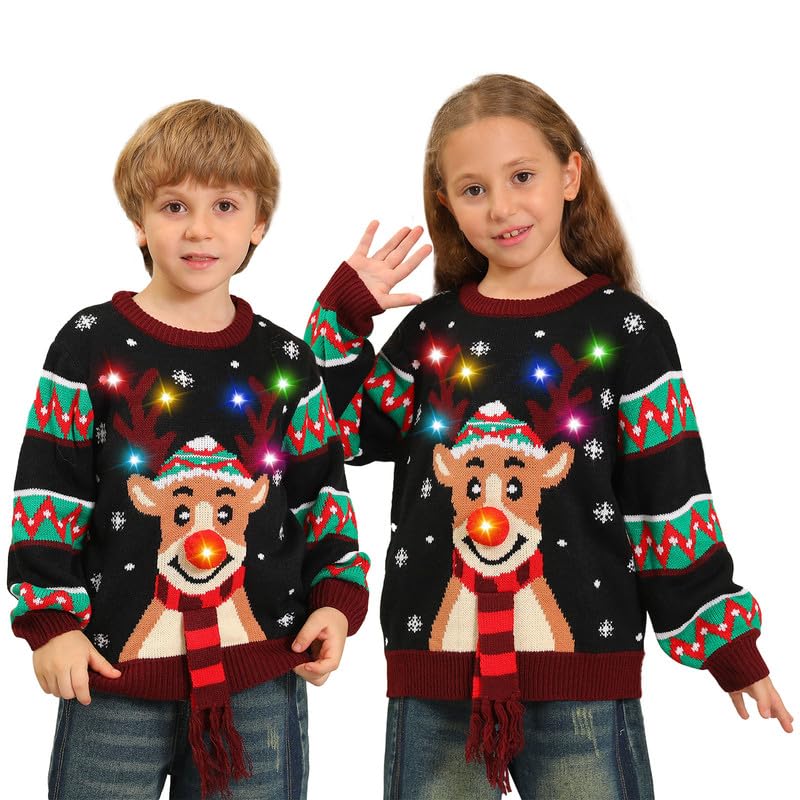 Kouric Hässliche Weihnachtspullover Kinder mit LED, Ugly Christmas...
