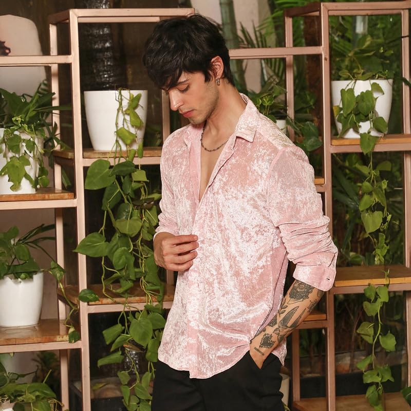 Image of CAHOOT Men's Olive Shirt Casual Wear | Shawl Collar | Long Sleeve | Button Closure | Shirt Crafted with Comfort Fit for Everyday Wear