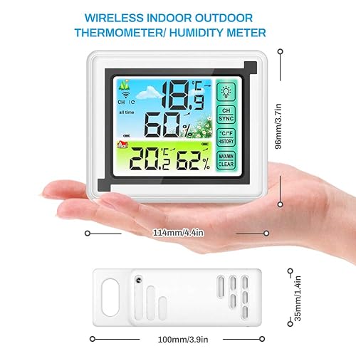 Miniatura 6 de Estación meteorológica inalámbrica para interiores y exteriores, termómetro con sensor remoto, monitor digital de temperatura y humedad con
