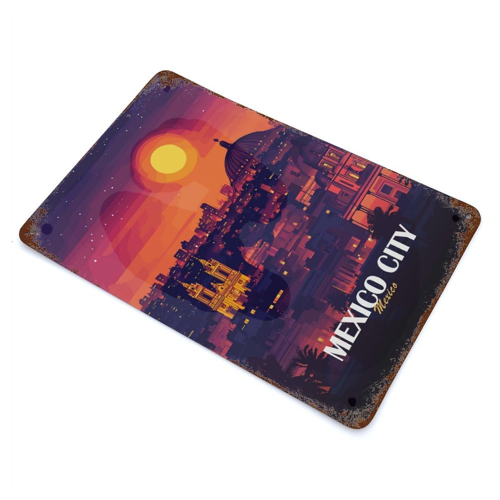Mexico City Skyline at Sunset Retro Metal Sign 11.8"x7.9", Rustic Home Decor for Garage, Pub Or Kitchen