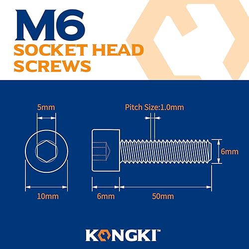 Miniatura 5 de Tornillos roscados con cabeza hexagonal M6-1.0, acero aleado de grado 12.9, mando Allen, acabado de óxido negro, rosca de máquina