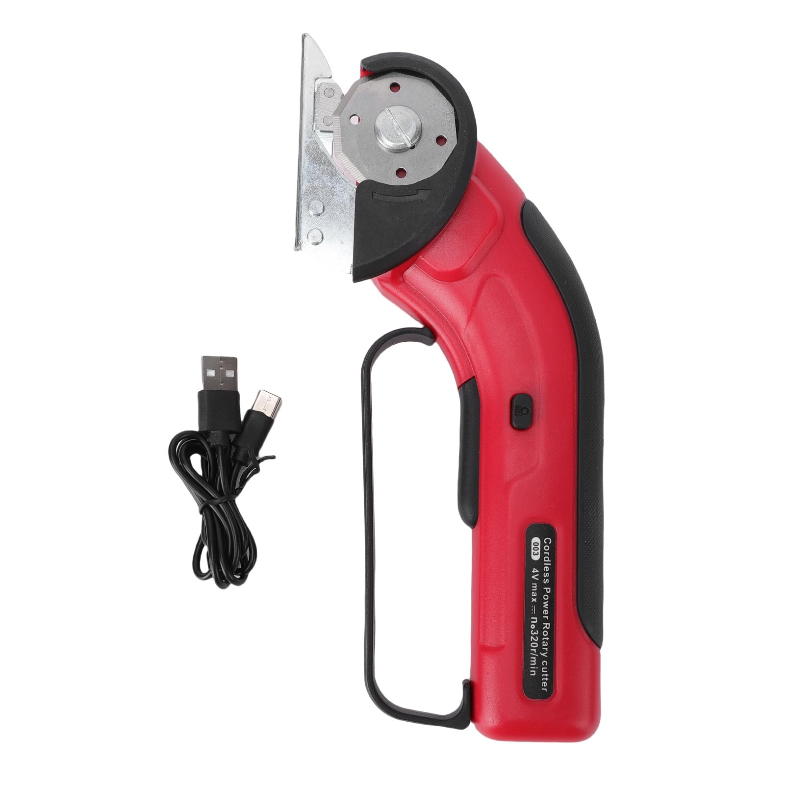 Cryfokt Tijeras Eléctricas Inalámbricas Potente Cortador Giratorio de Mano con Luz LED Frontal para Cortar Telas y Alfombras - Rojo