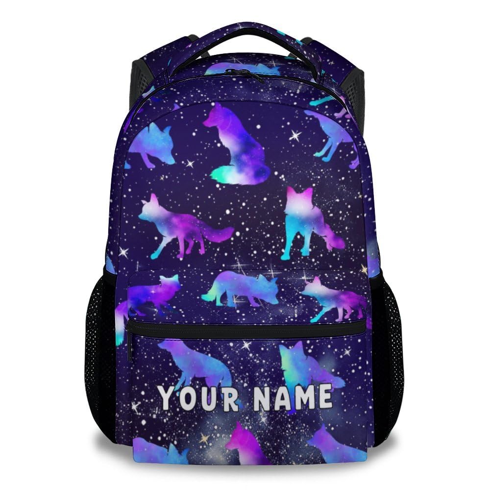 BEOIIBIRD Personalized Wolf Backpack for Kids, 17 Inch Colorful Backpacks for Primary School, Cool Durable Bookbag for Teens