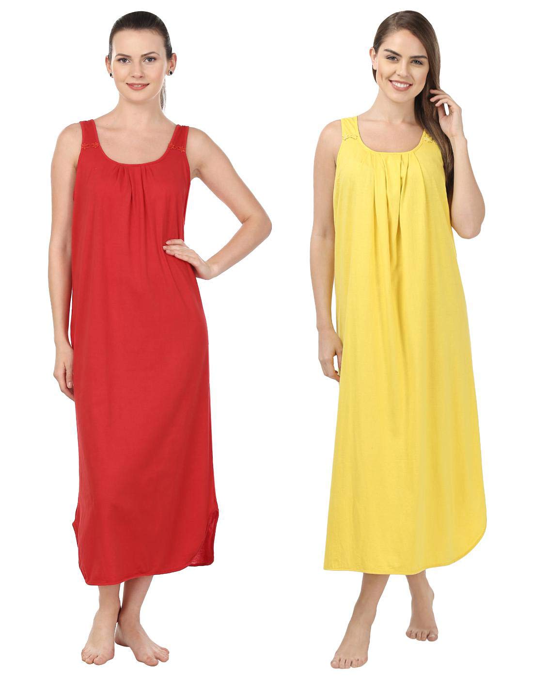 blazon Women's Cotton Nighty Slip - Set of 2 (Yellow & Red)-picture-36