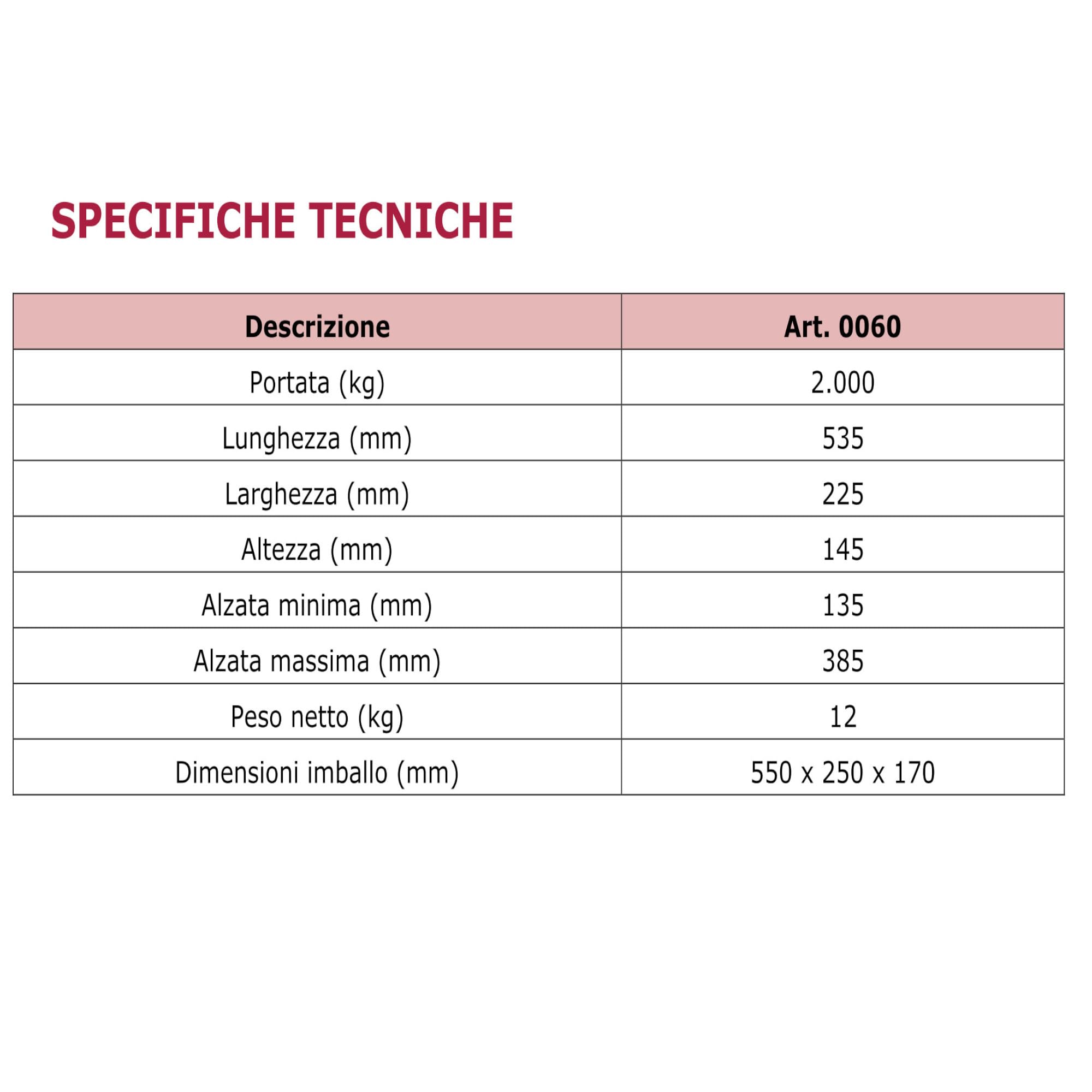 Fervi – Cric per Auto a Carrello, Manuale, in Acciaio, capacità di Sollevamento 2 TON, Telaio con Ruote Fisse e Girevoli, Cric Idraulico con Maniglia per Trasporto e Dispositivo di Sicurezza