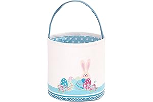 Easter Bunny Basket Egg Buckets, Blue Canvas Egg Hunt Baskets