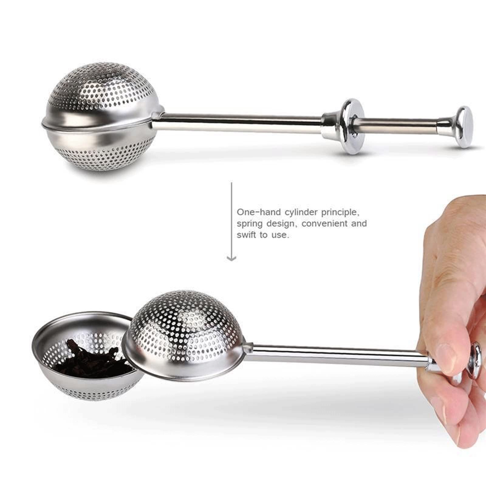 Colino da tè in acciaio inox, 1 pezzo, infusore per tè sfuso, con blocco cucchiaino, infusore a sfera, set da tè