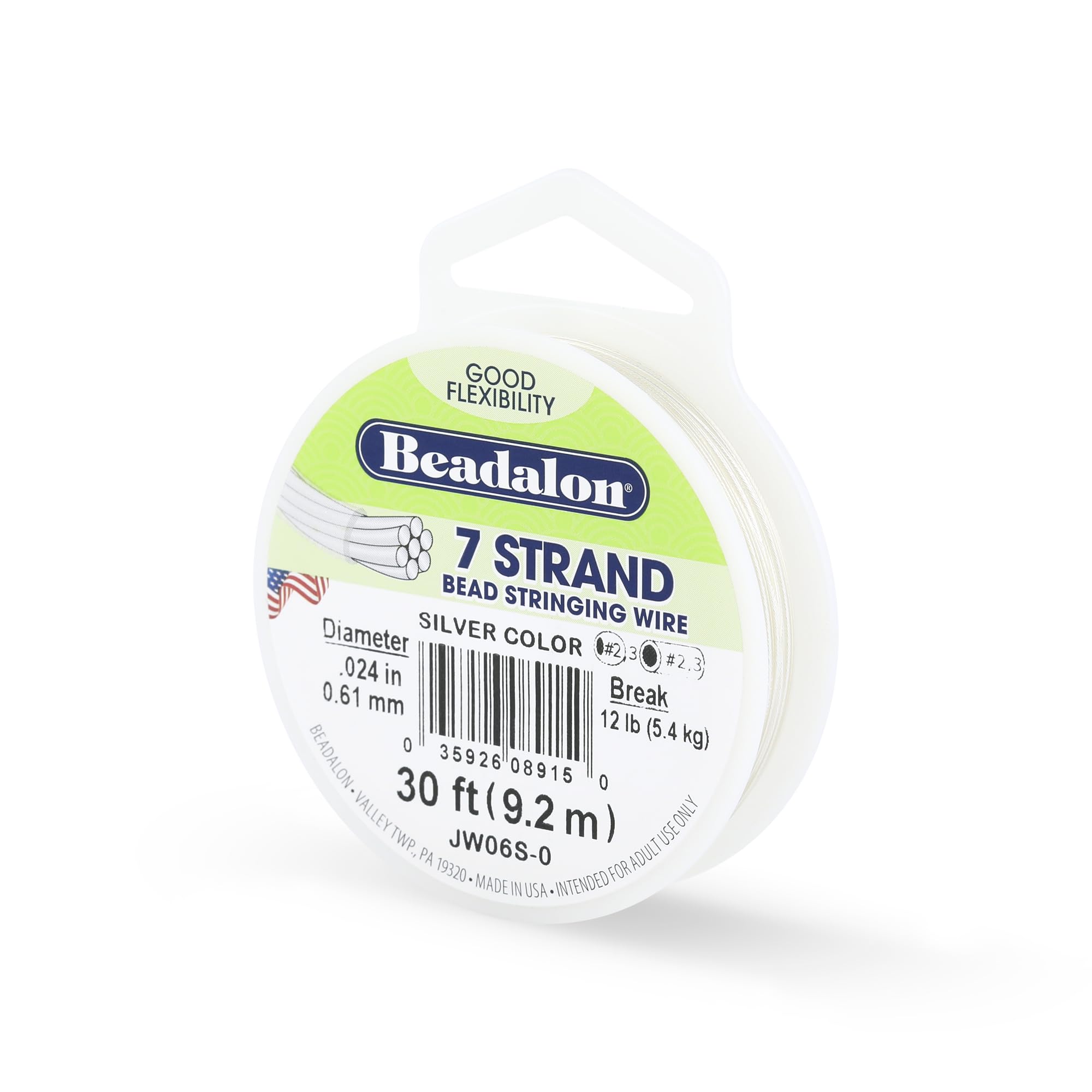 Beadalon 0.61 mm Diameter 9.2 m Reel 7 Strand Wire, Silver
