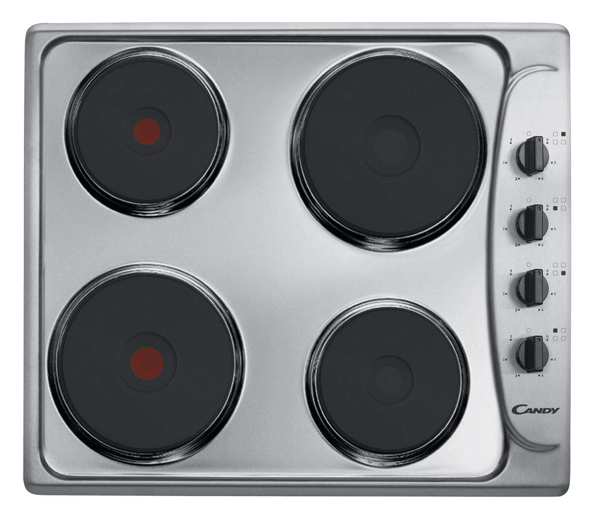 Control panel of Candy PLE 64 X ceramic electric cooktop with four rotary knobs