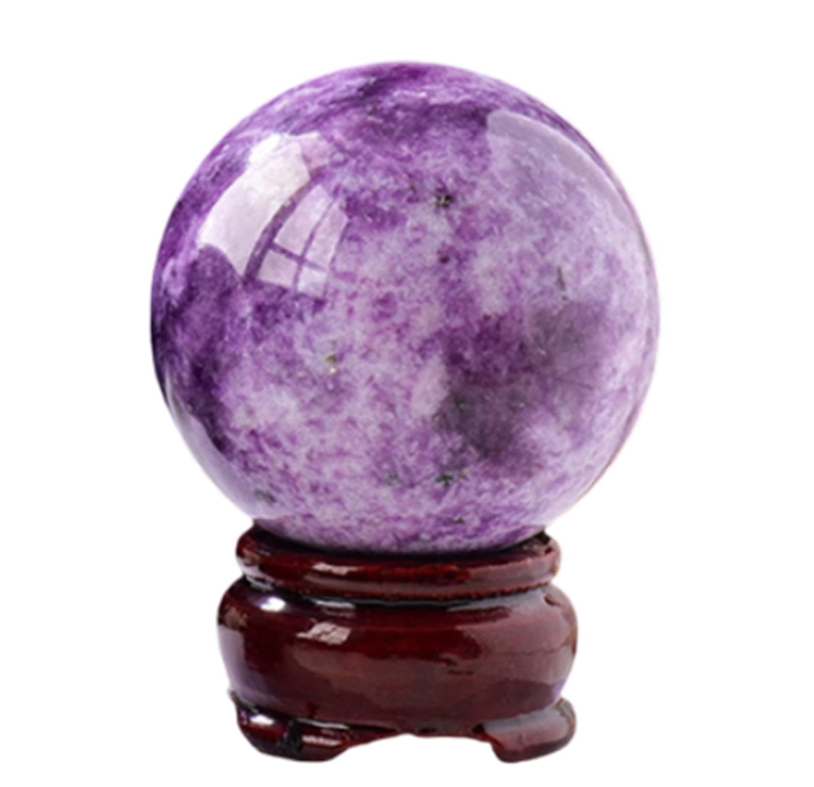 KCDFDVJFBM Purple Crystal Ball Lepidolite with Wooden Stand Home Decoration Quartz Gemstone Sphere for Fengshui, Scrying,50mm