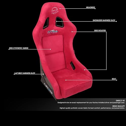 Miniatura 2 de NRG Innovations NRG-FRP-303RD-ULTRA - Asiento universal de carreras de cubo fijo con adaptadores de montaje lateral para arneses de 6 puntos talla M