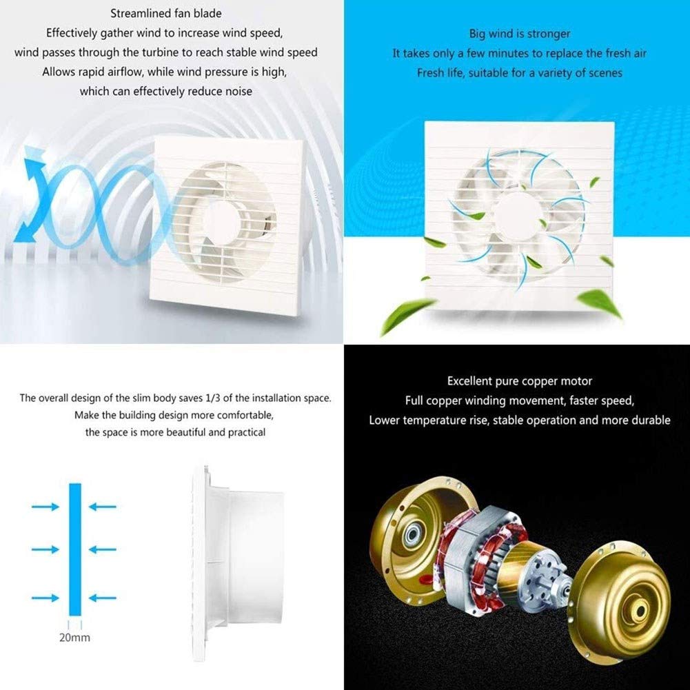 Extractor de Aire de Pared, Potente Extractor de Aire para Cocina y baño, de Alta Potencia y bajo Ruido, con Rejilla de ventilación de 7 Pulgadas.,7 Inches