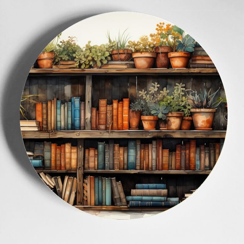 Bookshelf 10-inch Ceramic Plate for Wall Display or Tabletop, with Stand & Hook DP-420532697