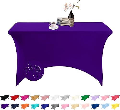 Miniatura 405 de Paquete de 2 manteles rectangulares impermeables de elastano, 6 pies, color negro, elástico, resistente a las manchas, para todas las estaciones