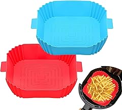 Air Fryer Liners I Round Silicone Basket Baking Tray I Pot with Ear Handles I Nonstick Reusable Heat Resistant I Cooking Oven Insert Accessories (Square Pack 2)