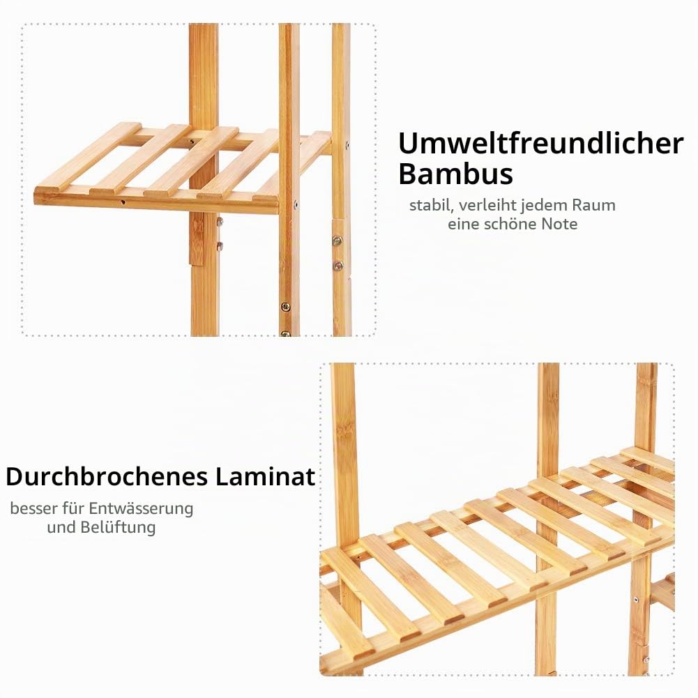 Medla Pflanzenregal Bambus, Blumenregal mit 9 Ablagen mehrstöckig, EXTRA GROß Blumenständer Blumentreppe für Wohnzimmer Balkon Garten Indoor Outdoor, 123x89x19.5cm