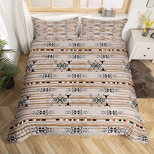 Erosebridal Western Boho Duvet Cover Queen,Cow Dream Catcher Bedding Set Southwestern Comforter Cover Sets,Ethnic Tribe Arrow Aztec Bed Set Retro Vintage Exotic Longhorn Skull Boho Decor Kha