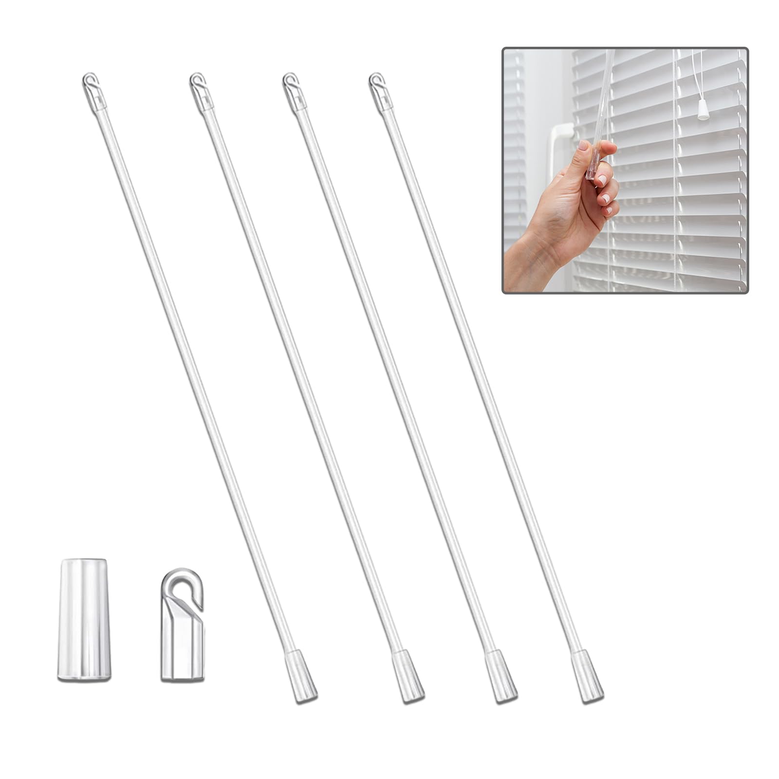 Sicheii 4 Pack 12 Inch Window Blind Tilt Rod, Vertical Blind Wand Control, Blind Tilt Wand Replacement With Hook And Grip, Blinds Replacement Wand Clear, Blind Opener Stick Parts (4 Pack)