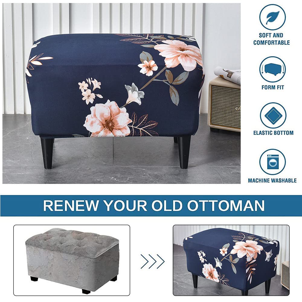 WJHDWYD Velluto Copri Pouf Rettangolare,Elasticizzato Copri Poggiapiedi Quadrato Pieghevole Morbido Copertura Dell'Ottomano Antiscivolo Lavabile Sofa Protettore Per Soggiorno(Blu-b,Grande