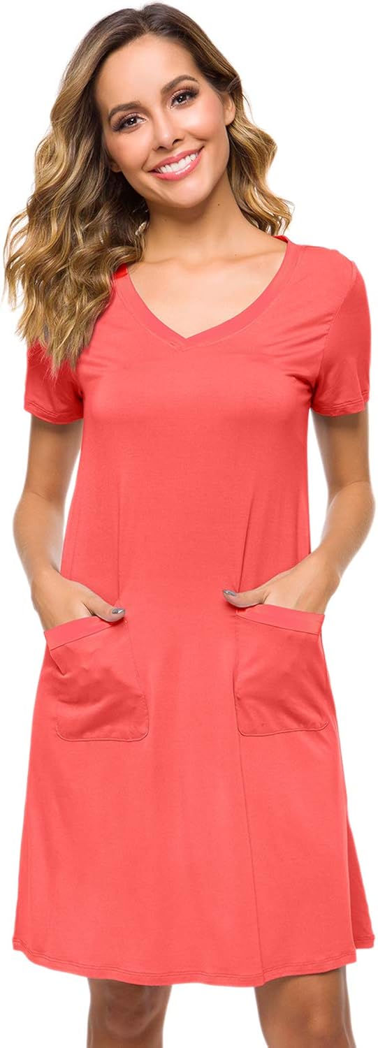 WiWi Bamboo Nightgowns for Women Soft Night Shirt Short Sleeve Sleepwear Lightweight Plus Size Sleepshirts S-4X