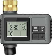 RIOGOO Timer per rubinetto da giardino esterno, timer per irrigatore programmabile con ritardo pioggia, irrigazione a goccia automatica e sistema di irrigazione del prato per cortile (1 Outlet)