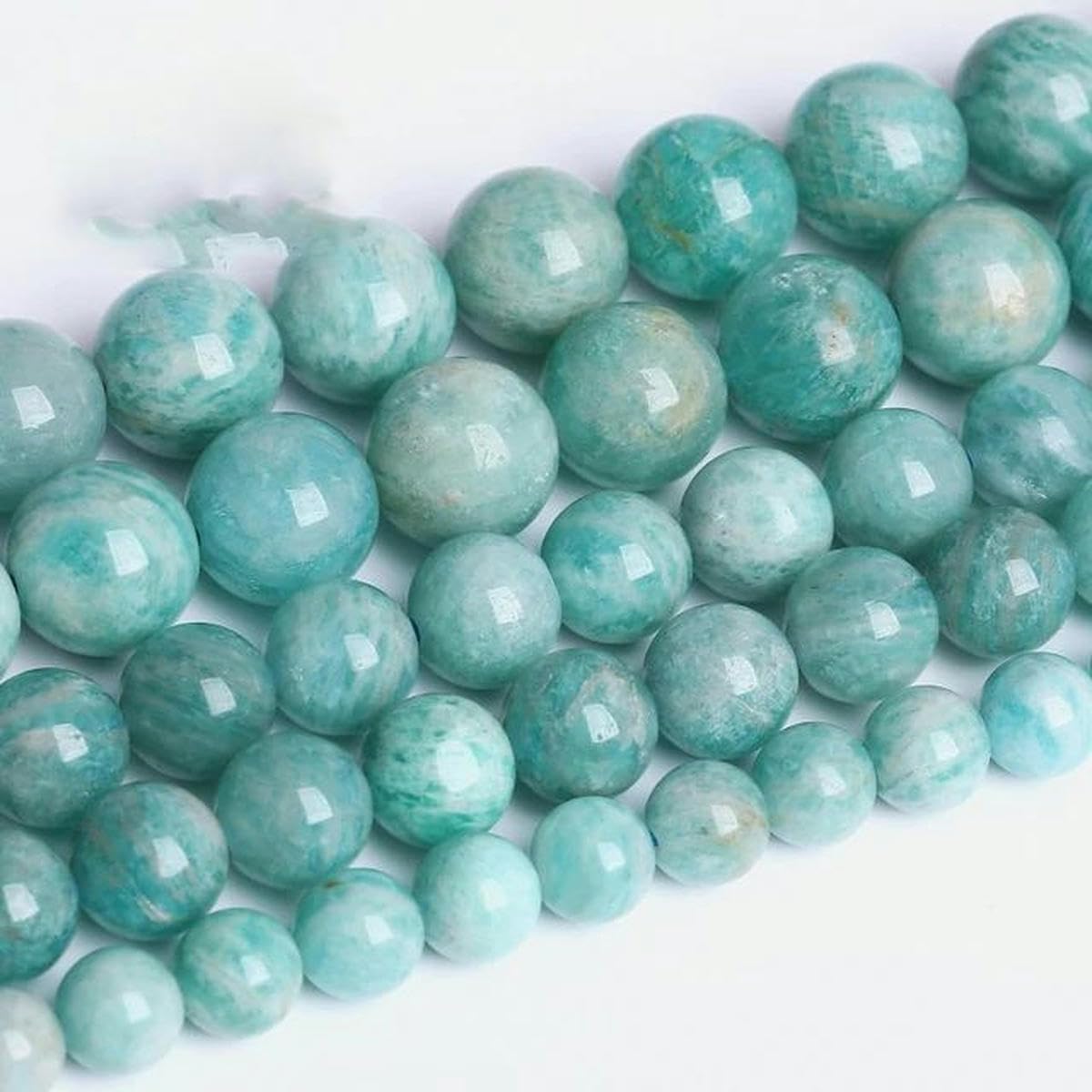 Perles rondes en pierre naturelle œil de tigre bleu, perles rondes en vrac 6 8 10 12 mm pour la fabrication de bijoux, bracelet à breloques DIY 15"-Amazonite-14 mm 27 à 28 pièces