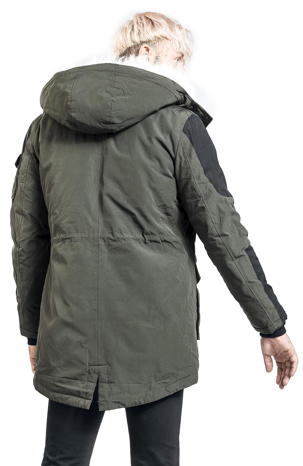 Black Premium by EMP Hombre Chaqueta de invierno verde oliva con cuello de piel sintética