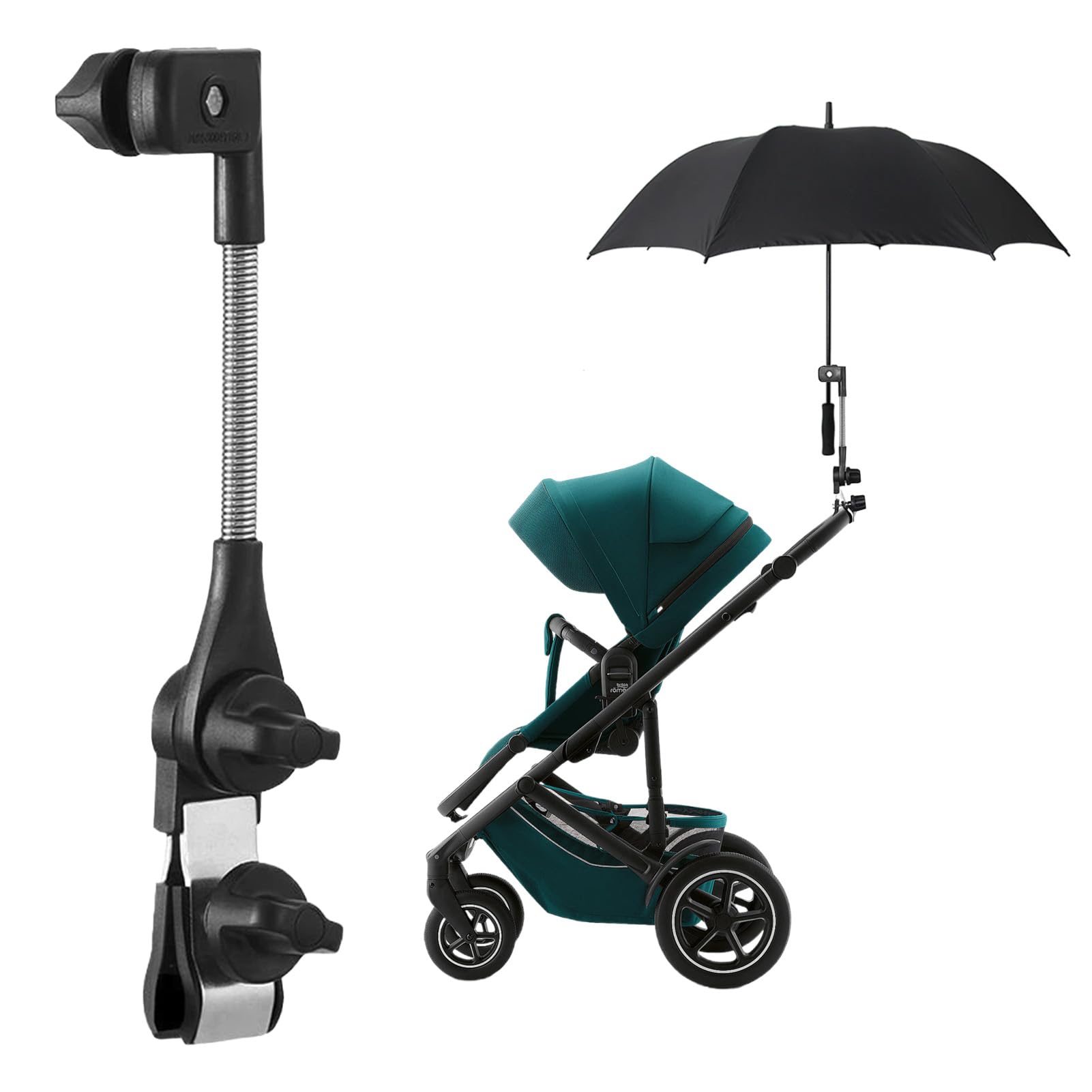 Porte-Parapluie Poussette, Réglable Support de Parapluie de Vélo, Facile à Installer Pince Universelle Réglable à 360 Degrés pour Chariot de Golf, Fauteuil Roulant, Fauteuil Roulant, Chaise de Plage