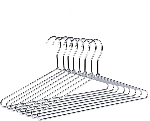 Amber Home 43cm Shiny Chrome Metal Shirt Hanger 10pcs, Space Saving Silver Metal Clothes Hangers, Heavy Duty Strong Metal Wire Hanger for Blouse Dress Coat Jacket Trousers